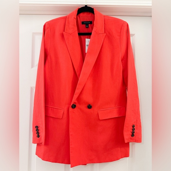 NWT Ann Taylor Linen Blend Double Breasted Blazer Red Sz 8 - Picture 5 of 9